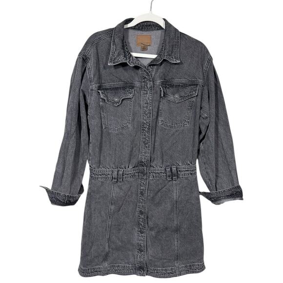 American Eagle AE Denim Long-Sleeve Dress in Faded Black - Size Large - Picture 1 of 4